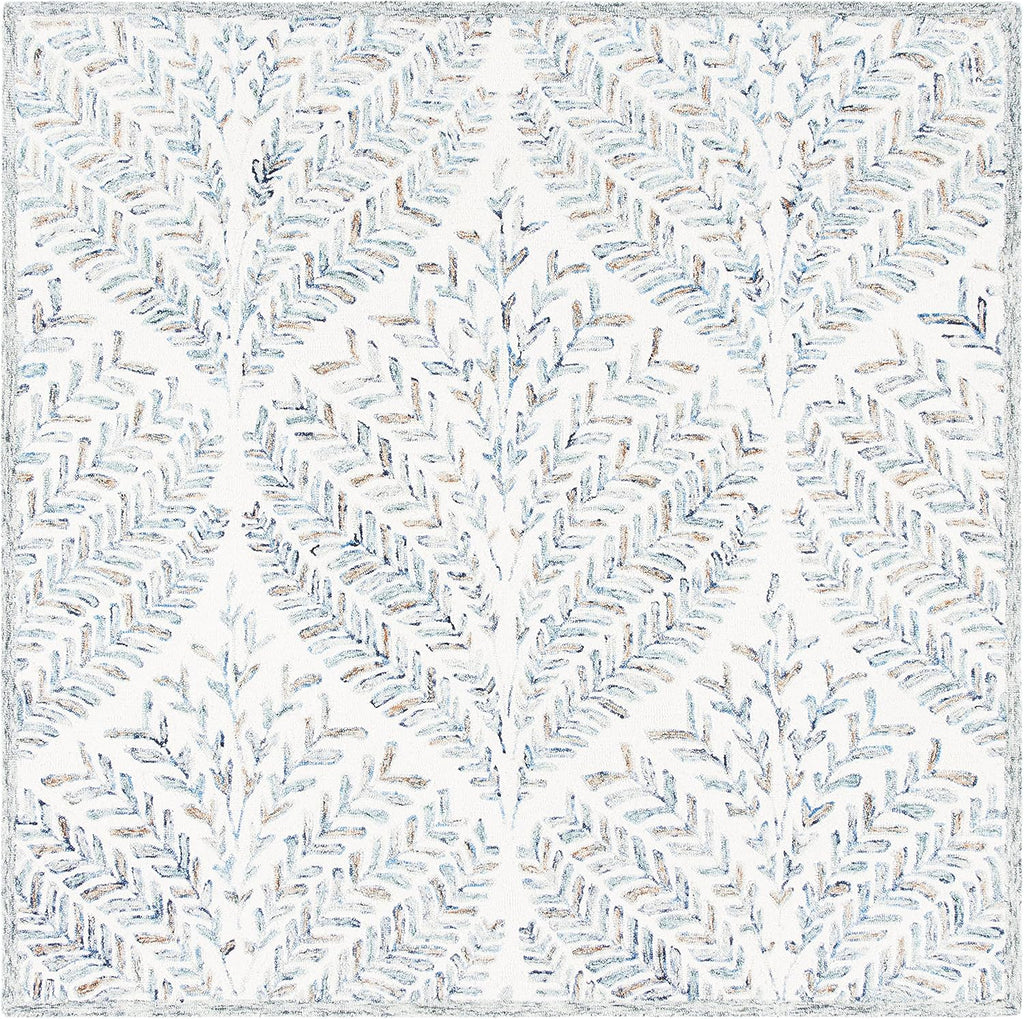 Ivory Blue Handmade Wool Square Rug