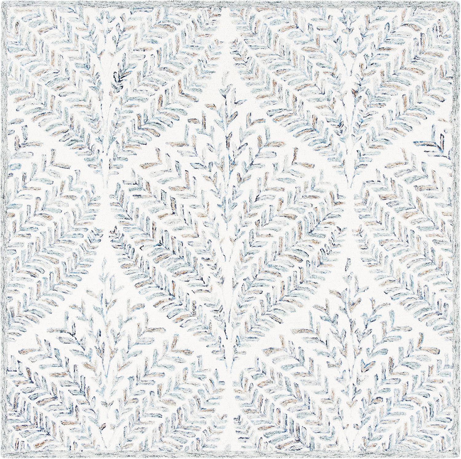 Ivory Blue Handmade Wool Square Rug