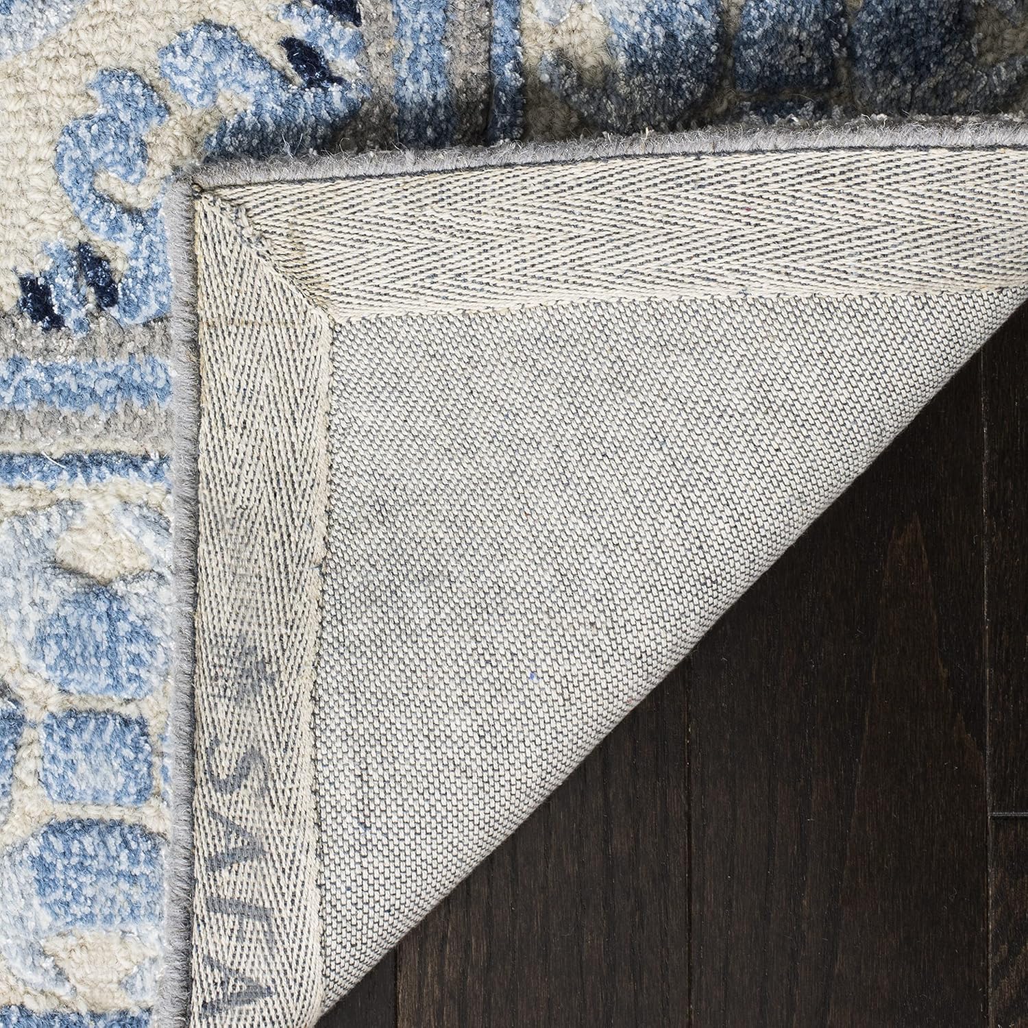 Ivory Blue Wool Viscose Square Rug