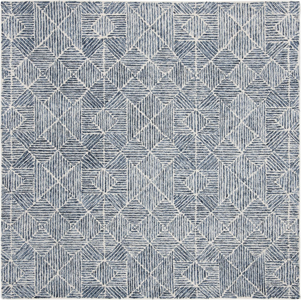 Blue Ivory Handmade Wool Square Rug