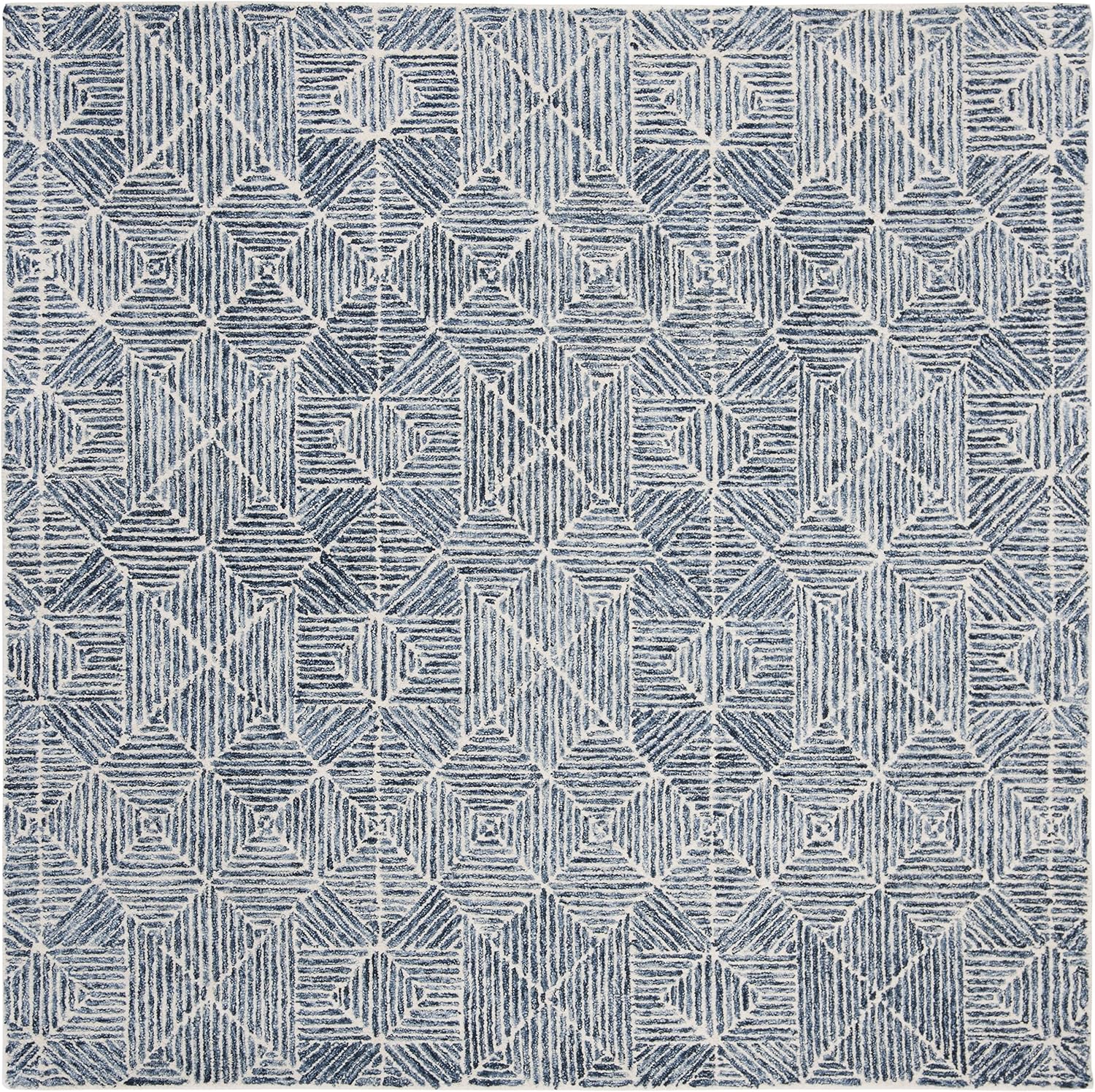 Blue Ivory Handmade Wool Square Rug
