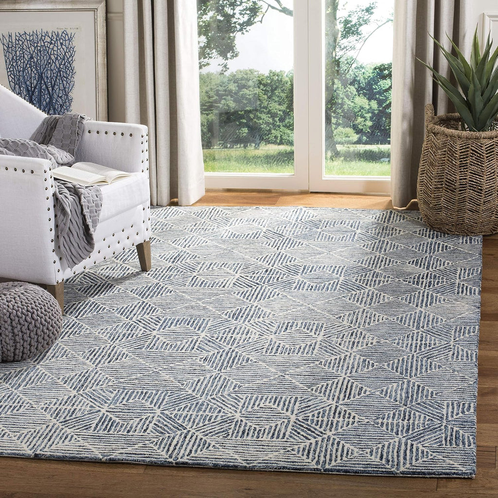 Blue Ivory Handmade Wool Square Rug
