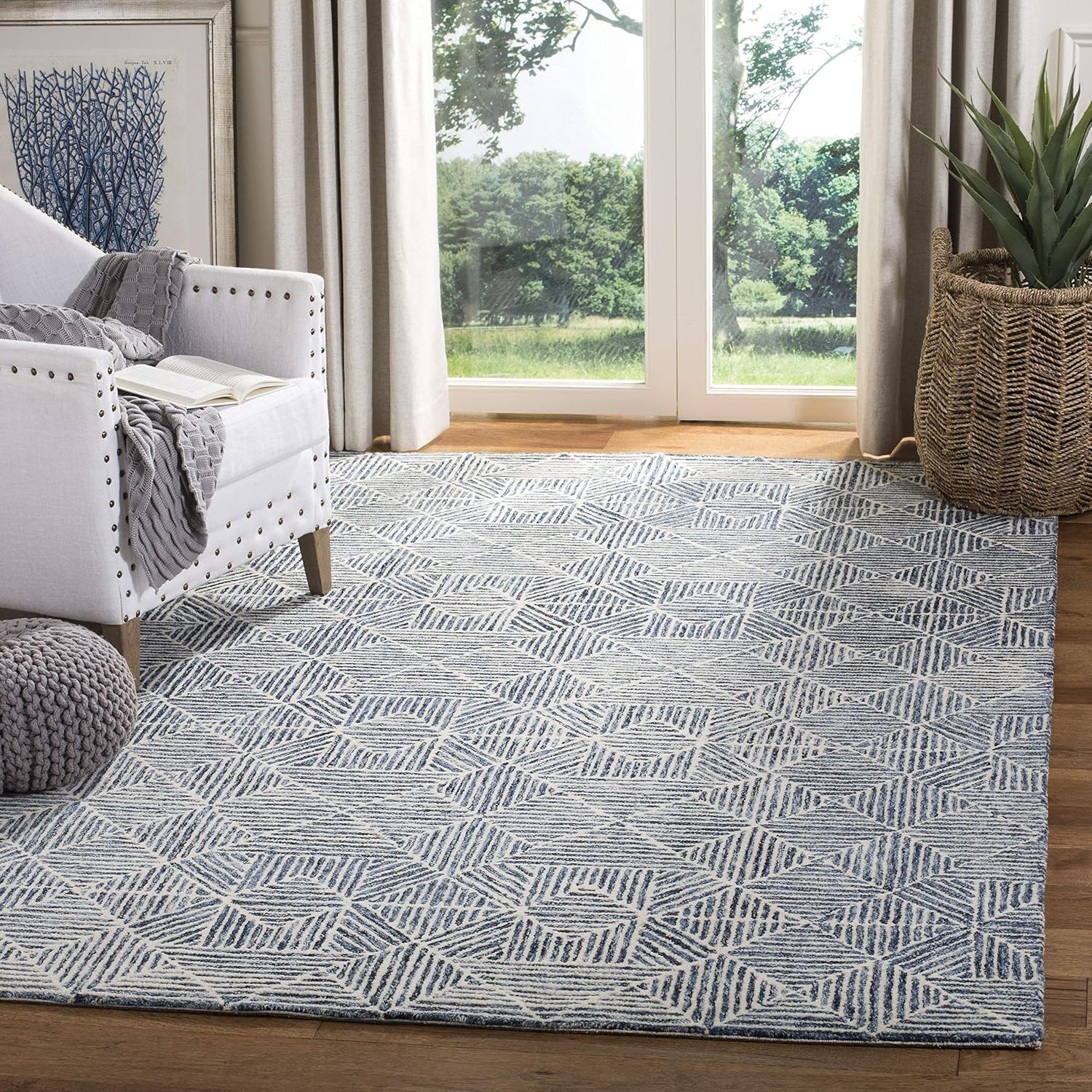 Blue Ivory Handmade Wool Square Rug