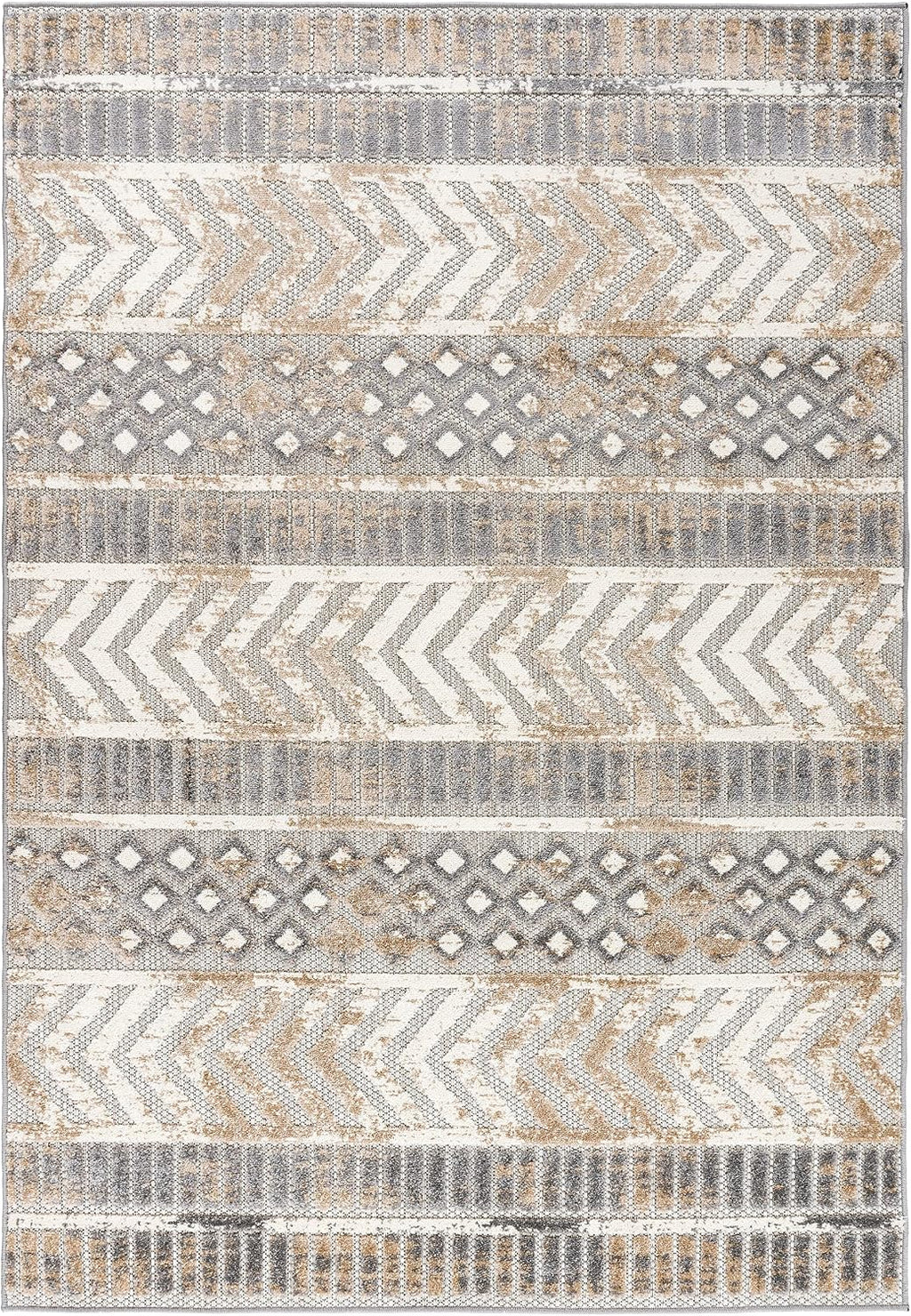 Beige Distressed Geometric Indoor Outdoor Area Rug 7'10"x10'