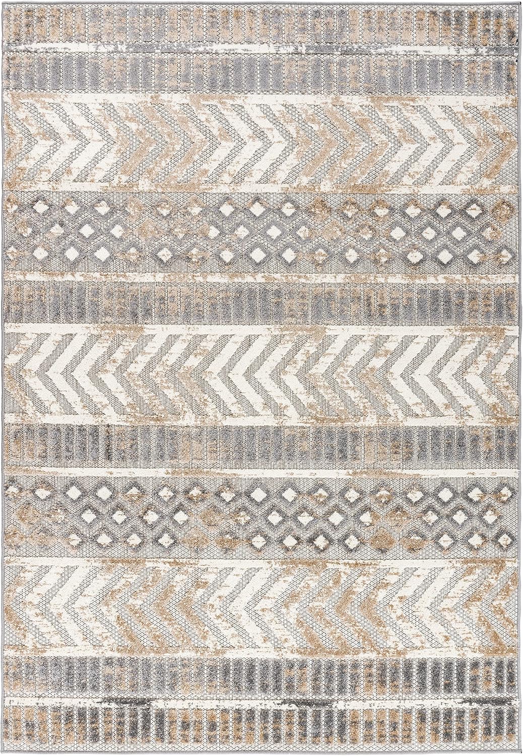 Beige Distressed Geometric Indoor Outdoor Area Rug 7'10"x10'