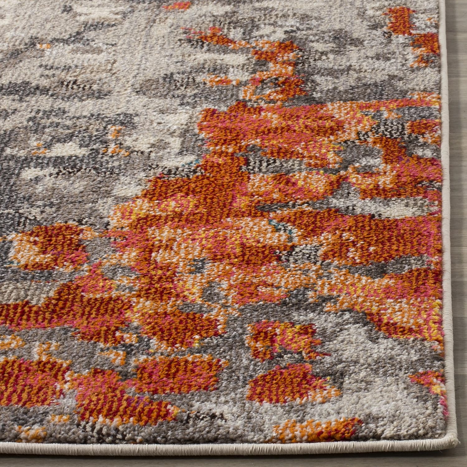 Grey Orange Boho Abstract Runner Rug