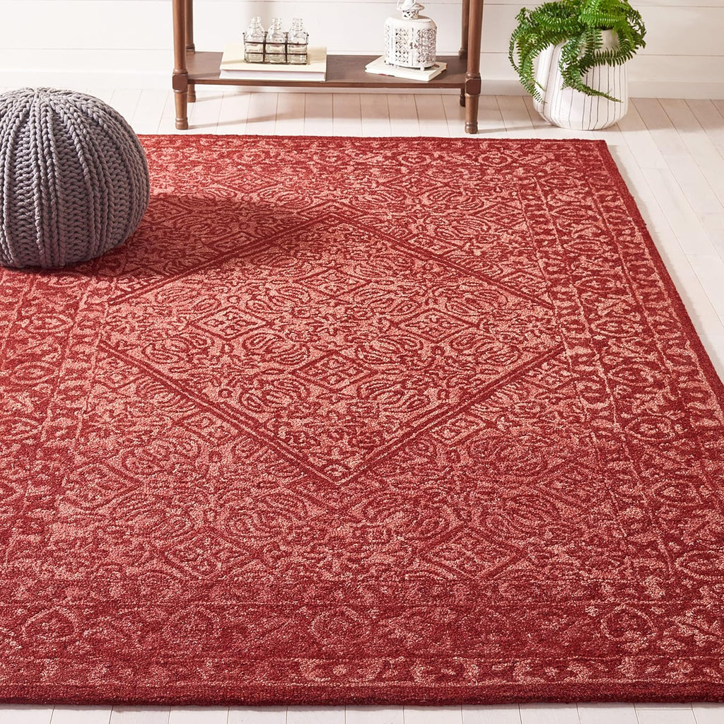 Red Handmade Oriental Diamond Wool Square Area Rug 7'