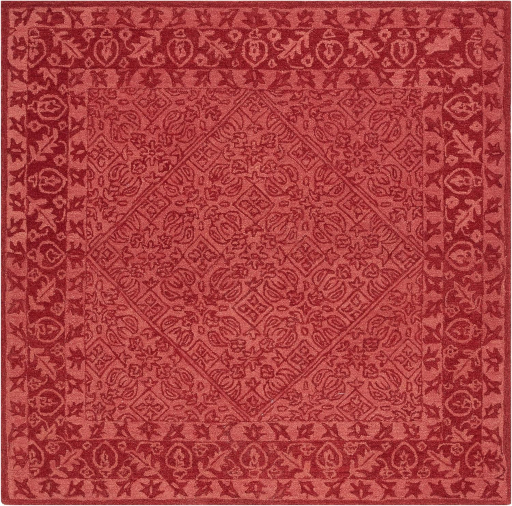 Red Handmade Oriental Diamond Wool Square Area Rug 7'