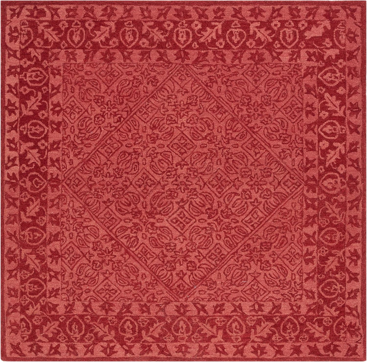 Red Handmade Oriental Diamond Wool Square Area Rug 7'
