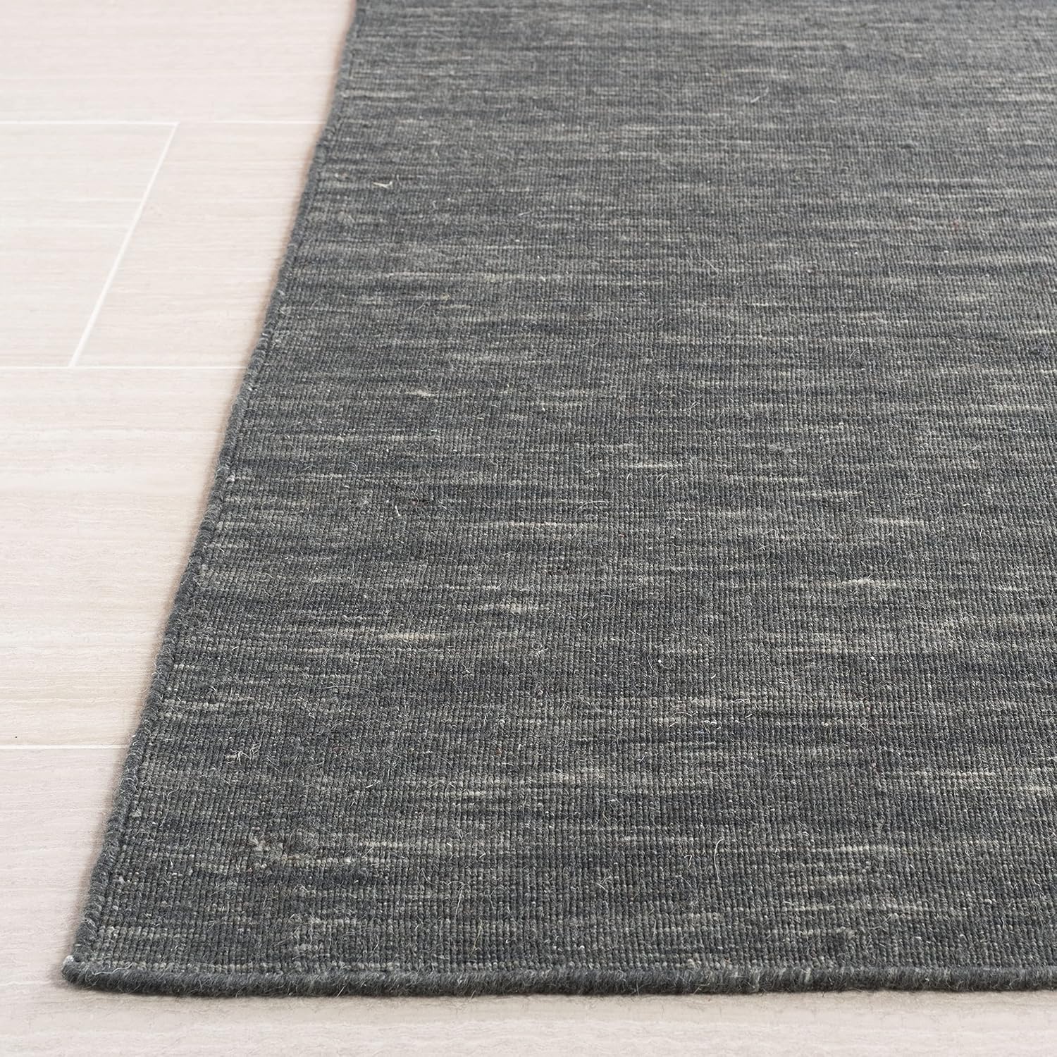 Charcoal Grey Solid Wool Square Rug