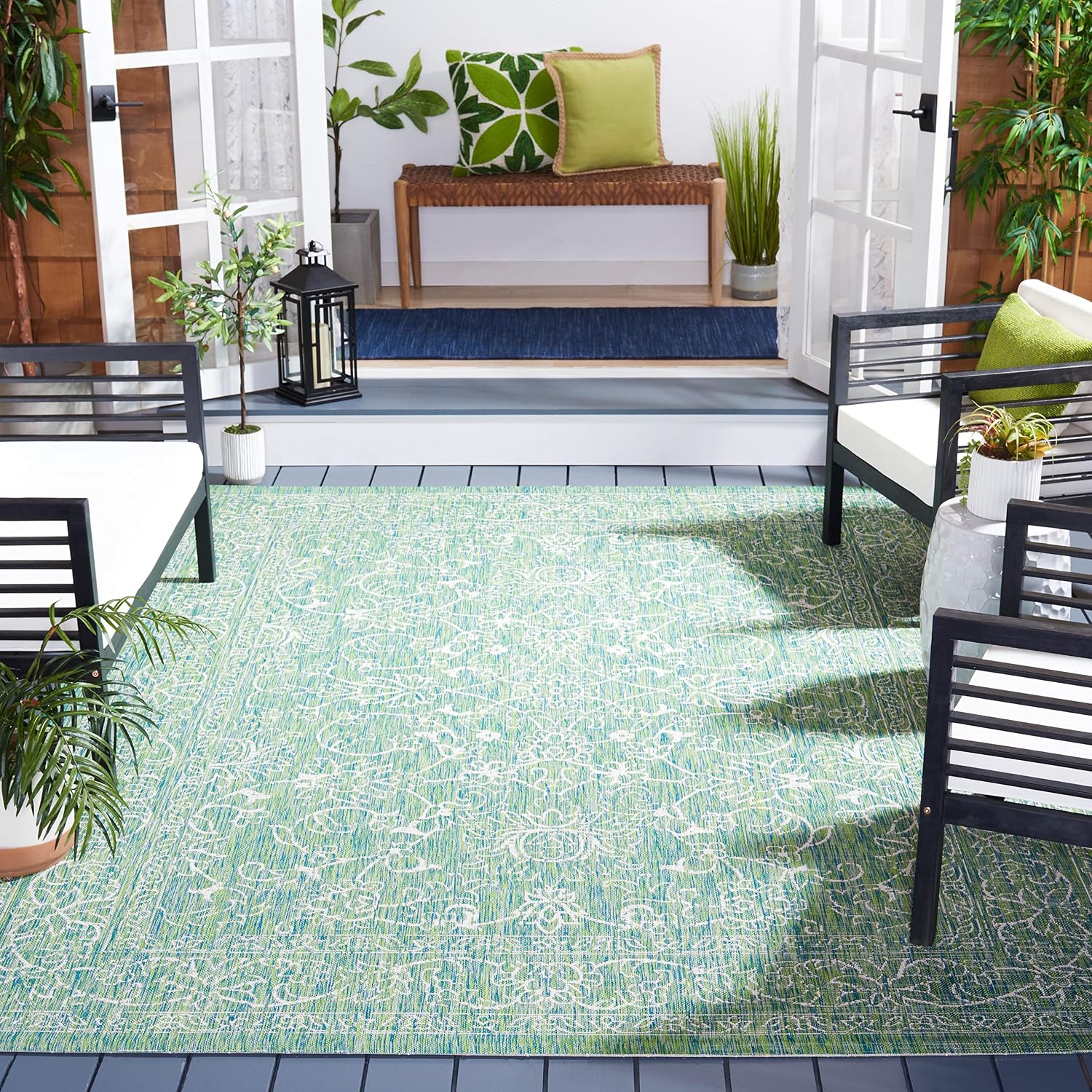 Green Ivory Waterproof Patio Rug