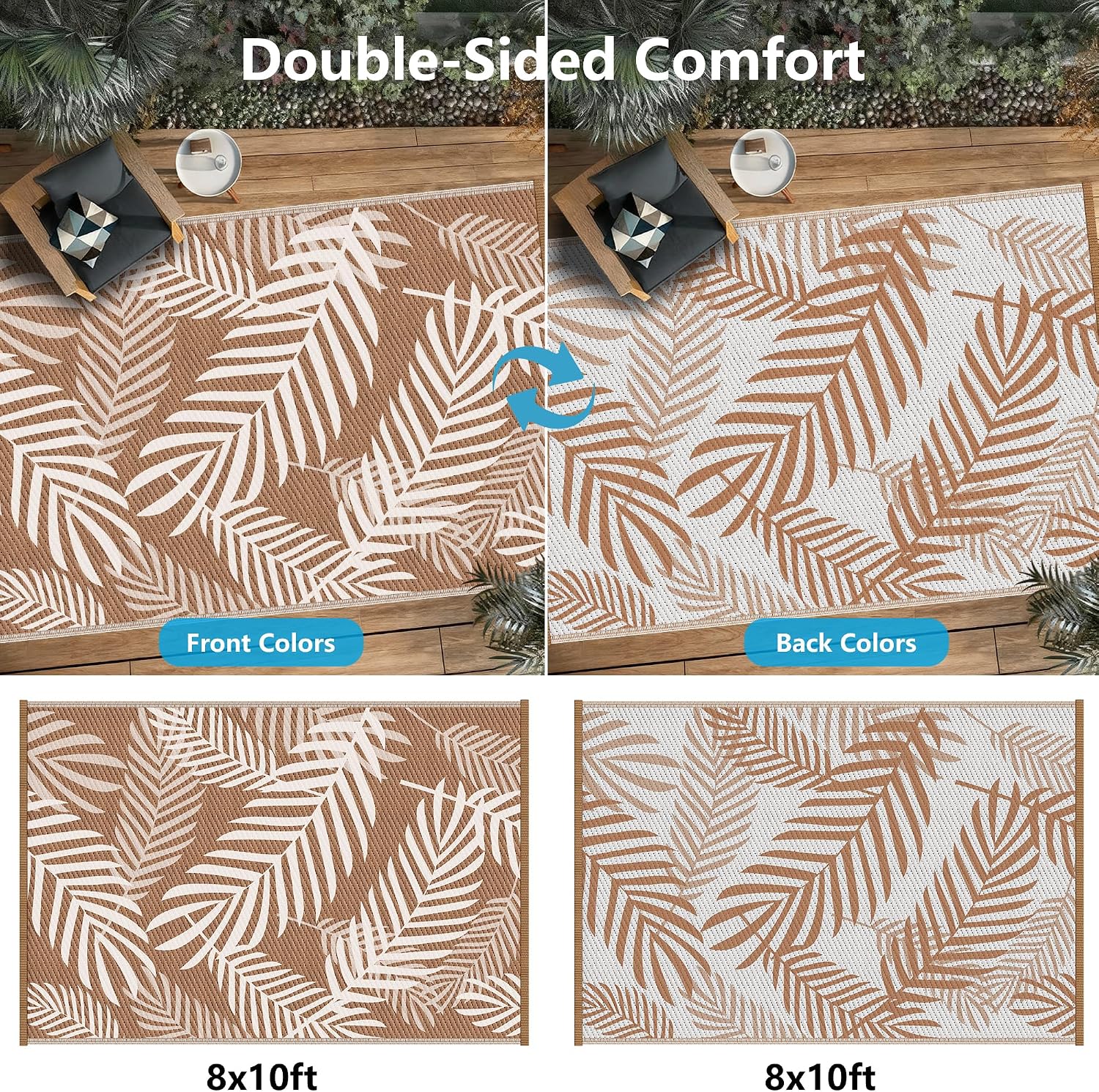 Brown Beige Leaf Plastic Straw Rug