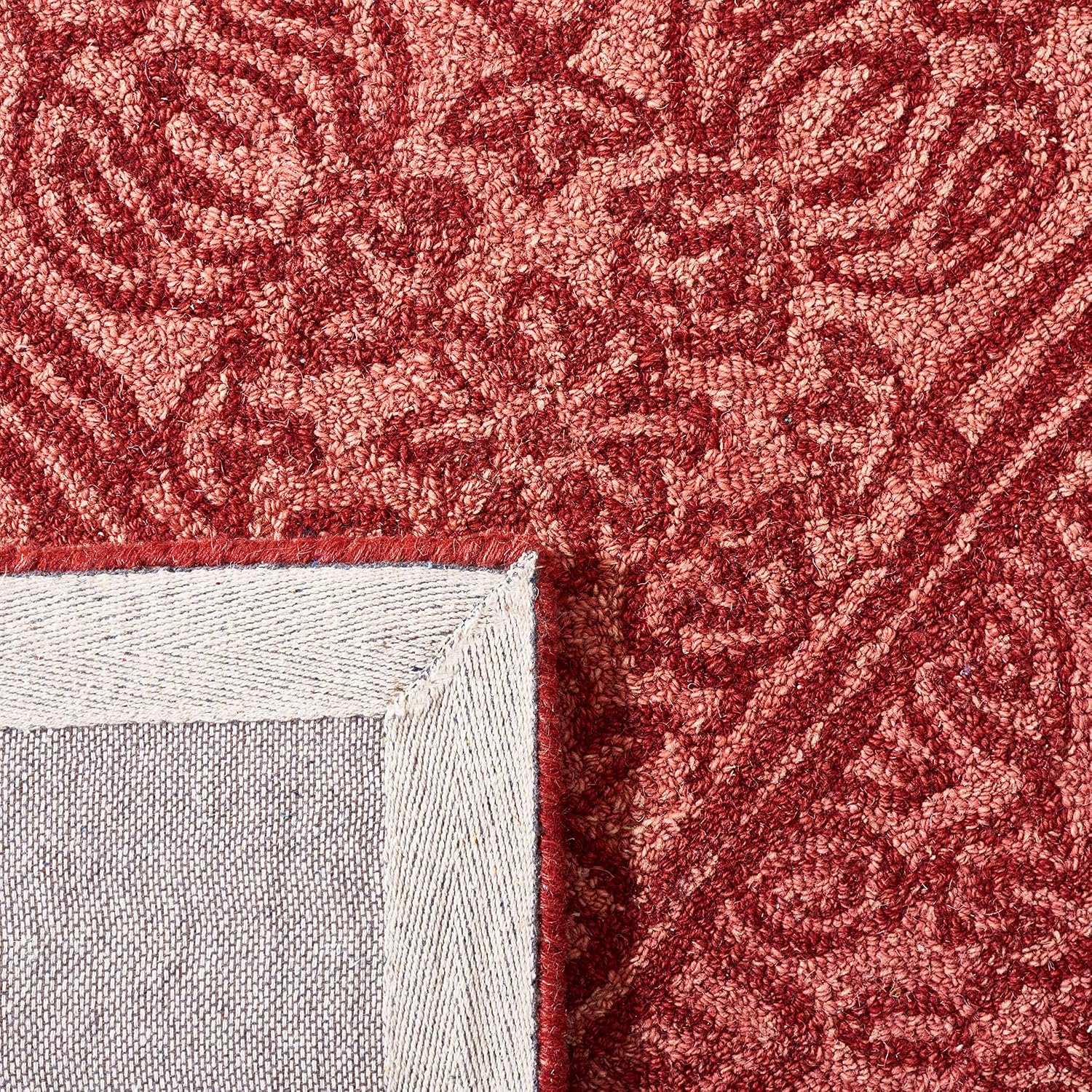 Red Handmade Oriental Diamond Wool Square Area Rug 7'